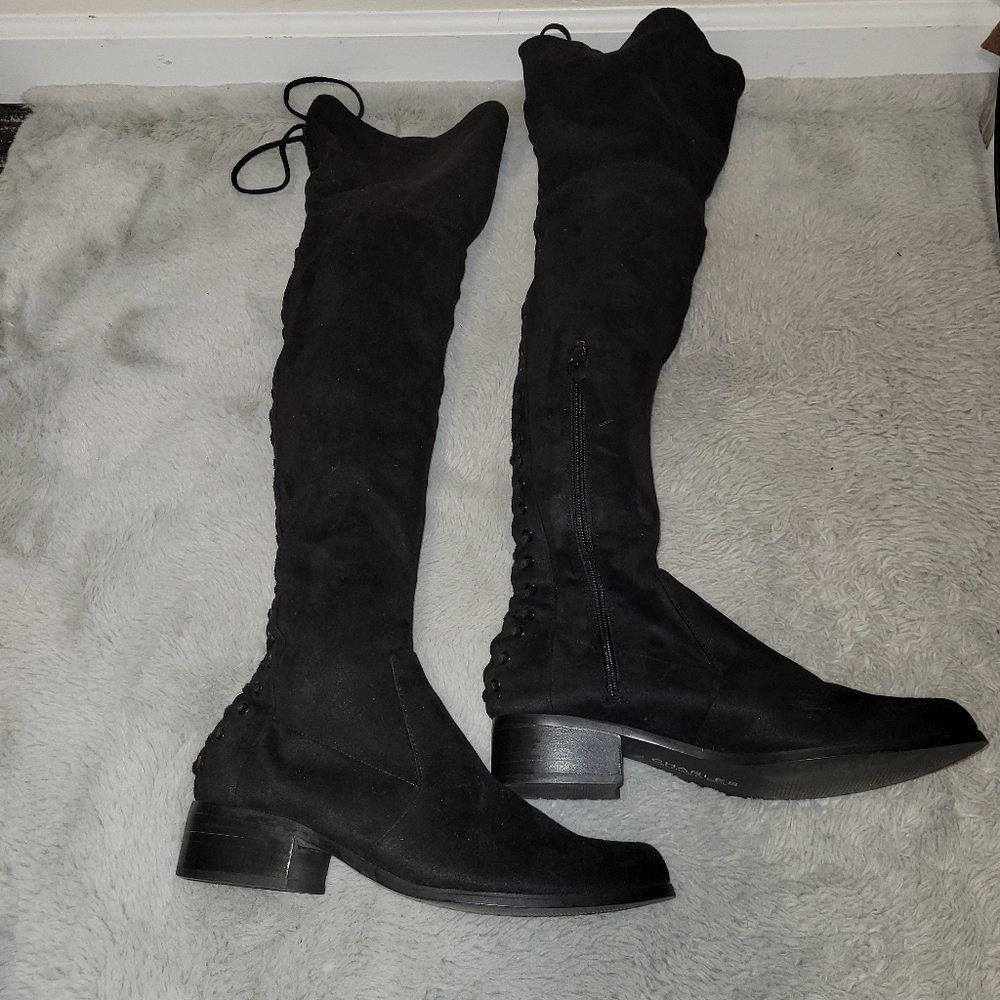 Charles by Charles David over the knee black heeled suede lace-up boots